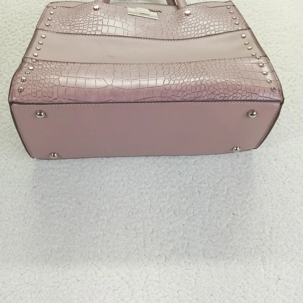 Adrienne Vittadini Pink‎ Croc Embossed Studded Satchel Handbag Crossbody Bag